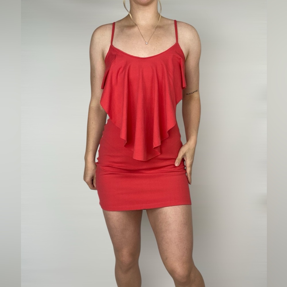 SUSANA MONACO Sleeveless Ruffle Bodycon Stretch‎ Dress Pink Fairy Strap Mini